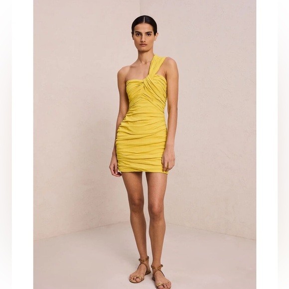 A.L.C. Apollo Linen One Shoulder Mini Dress Sole Yellow - Picture 1 of 12